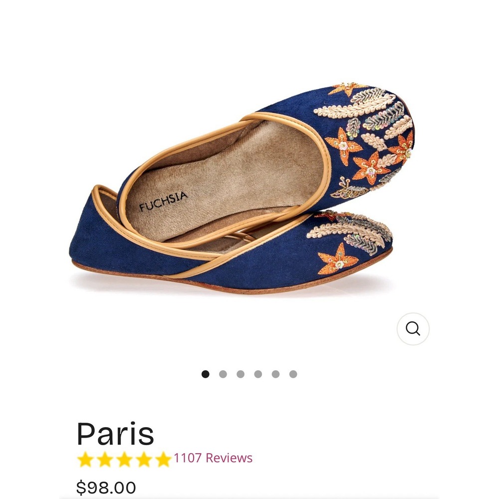 Fuchsia Paris Shoes Women's Leather‎ Ballet Flats Navy Peach Embroidered Size 6